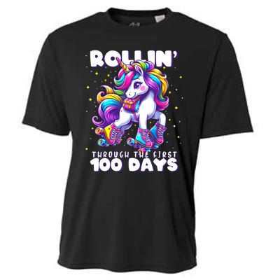 100 Days Of School Teacher 100th Day Unicorn Outfit Cooling Performance Crew T-Shirt