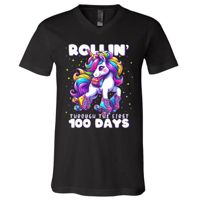 100 Days Of School Teacher 100th Day Unicorn Outfit V-Neck T-Shirt