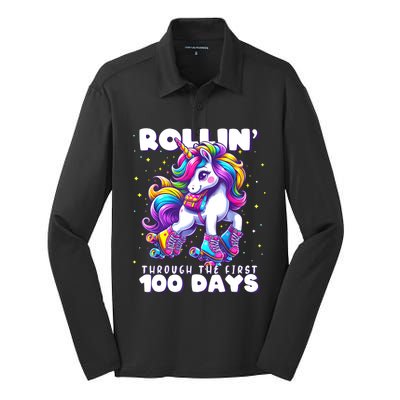 100 Days Of School Teacher 100th Day Unicorn Outfit Silk Touch Performance Long Sleeve Polo