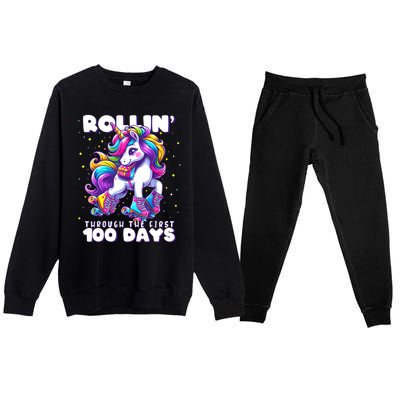 100 Days Of School Teacher 100th Day Unicorn Outfit Premium Crewneck Sweatsuit Set