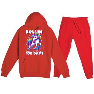 100 Days Of School Teacher 100th Day Unicorn Outfit Premium Hooded Sweatsuit Set