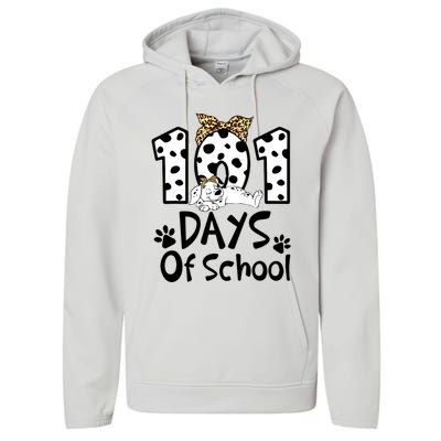 101 Days Of School Dalmatian Dog Boys Girls 100 Days Smarter Performance Fleece Hoodie