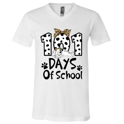 101 Days Of School Dalmatian Dog Boys Girls 100 Days Smarter V-Neck T-Shirt