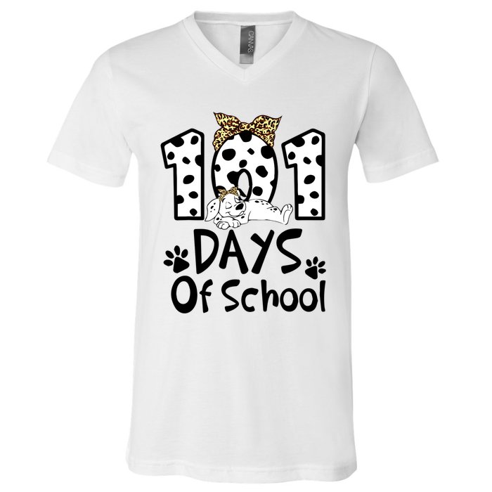 101 Days Of School Dalmatian Dog Boys Girls 100 Days Smarter V-Neck T-Shirt