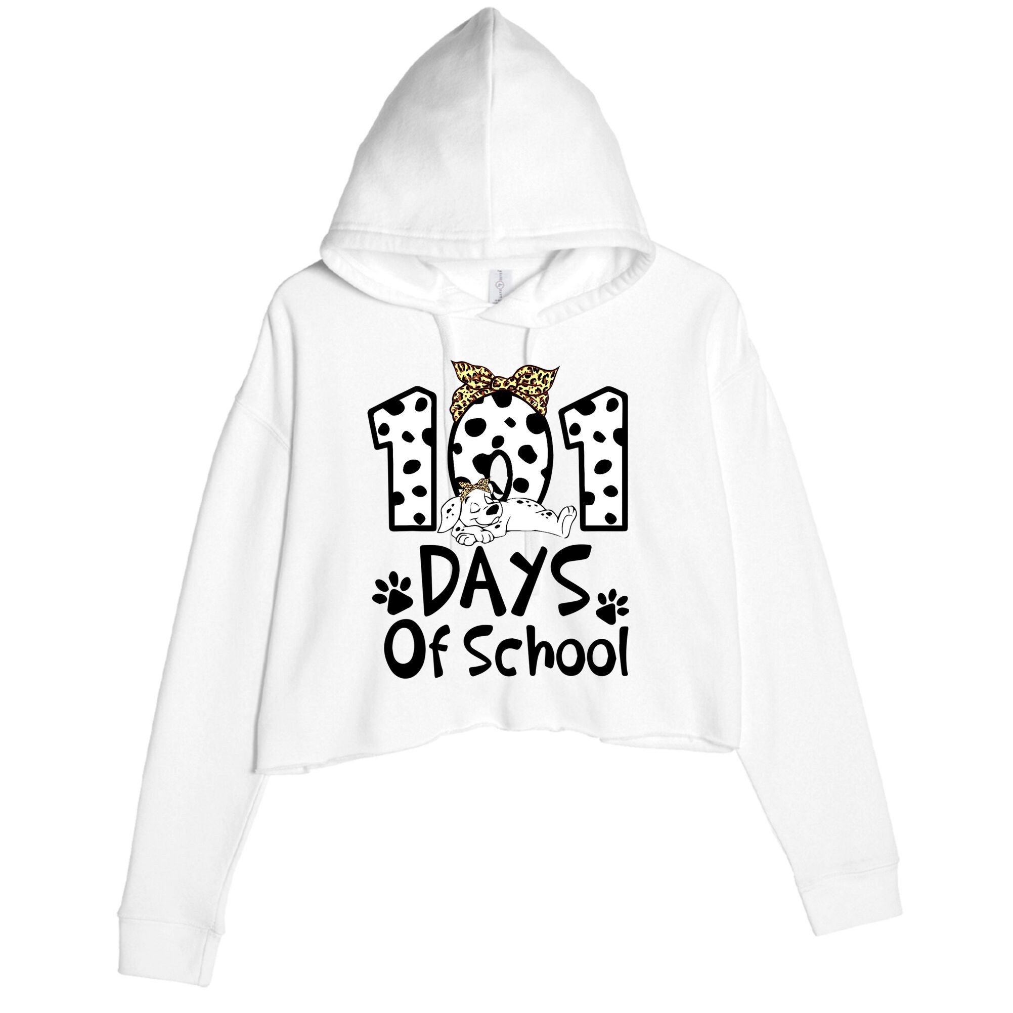 101 Days Of School Dalmatian Dog Boys Girls 100 Days Smarter Crop Fleece Hoodie