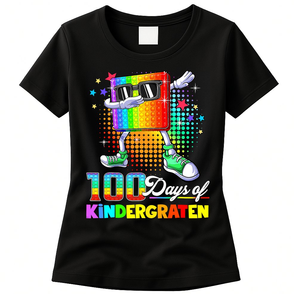 100 Days Of Kindergarten School Teacher 100th Day Pop Womens T-Shirt