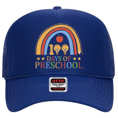 100 Days Of Preschool Nursery School Pencil Student Cute Gift High Crown Mesh Back Trucker Hat