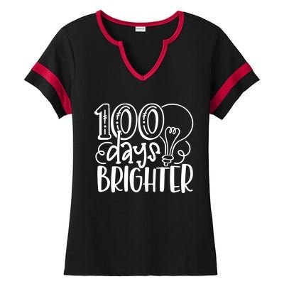 100th Day Of School Teacher Student Happy 100 Days Brighter Cool Gift Ladies Halftime Notch Neck Tee