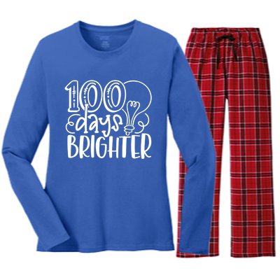 100th Day Of School Teacher Student Happy 100 Days Brighter Cool Gift Women's Long Sleeve Flannel Pajama Set 