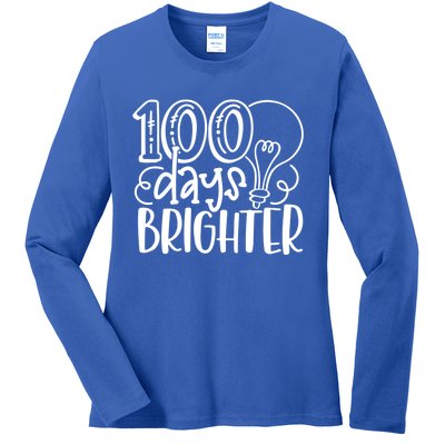 100th Day Of School Teacher Student Happy 100 Days Brighter Cool Gift Ladies Long Sleeve Shirt