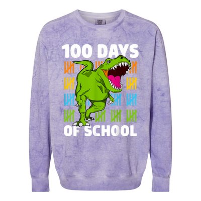 100th Day Of School Boys Kids Dino 100 Days Dinosaur TRex Colorblast Crewneck Sweatshirt