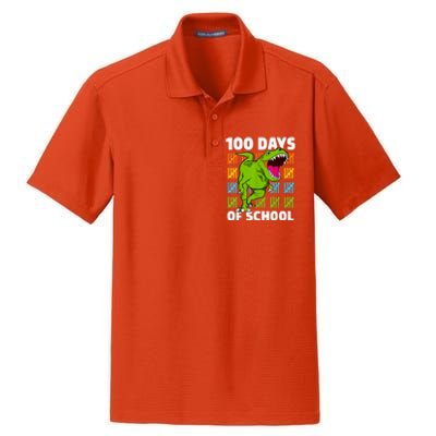 100th Day Of School Boys Kids Dino 100 Days Dinosaur TRex Dry Zone Grid Polo