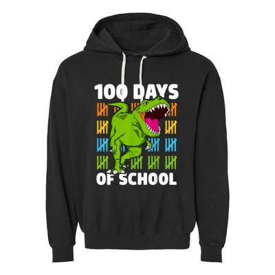 100th Day Of School Boys Kids Dino 100 Days Dinosaur TRex Garment-Dyed Fleece Hoodie