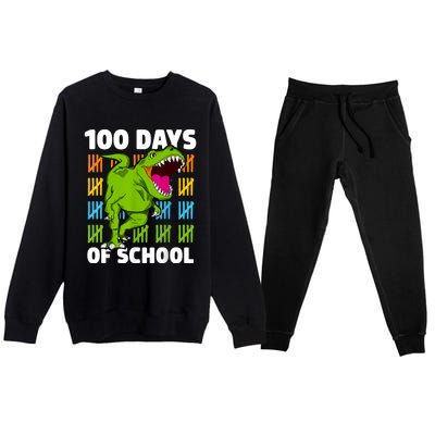 100th Day Of School Boys Kids Dino 100 Days Dinosaur TRex Premium Crewneck Sweatsuit Set