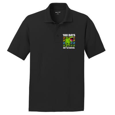 100th Day Of School Boys Kids Dino 100 Days Dinosaur TRex PosiCharge RacerMesh Polo