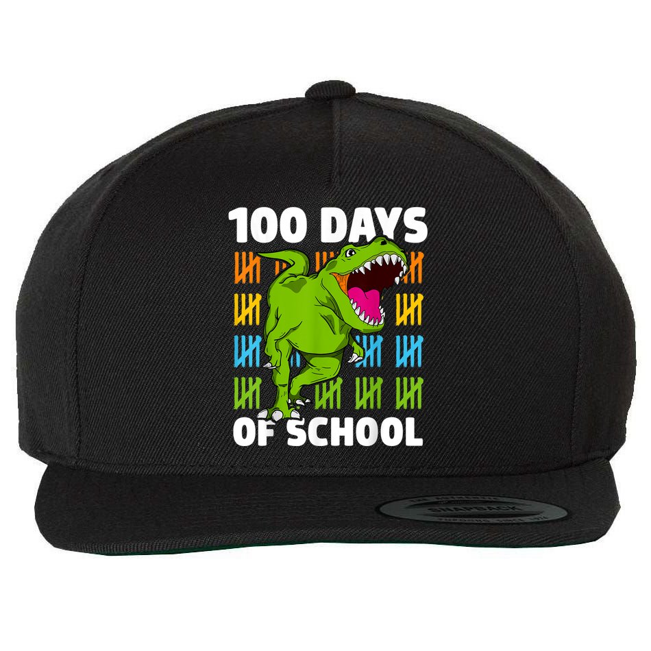 100th Day Of School Boys Kids Dino 100 Days Dinosaur TRex Wool Snapback Cap