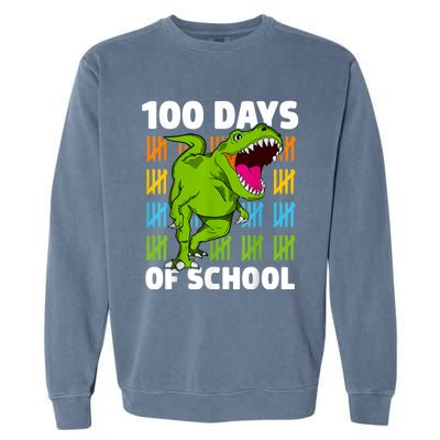 100th Day Of School Boys Kids Dino 100 Days Dinosaur TRex Garment-Dyed Sweatshirt