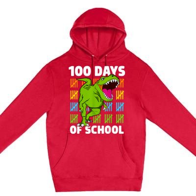 100th Day Of School Boys Kids Dino 100 Days Dinosaur TRex Premium Pullover Hoodie