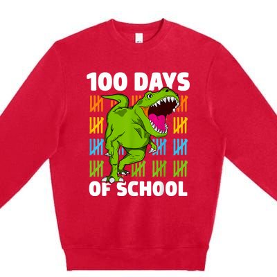 100th Day Of School Boys Kids Dino 100 Days Dinosaur TRex Premium Crewneck Sweatshirt