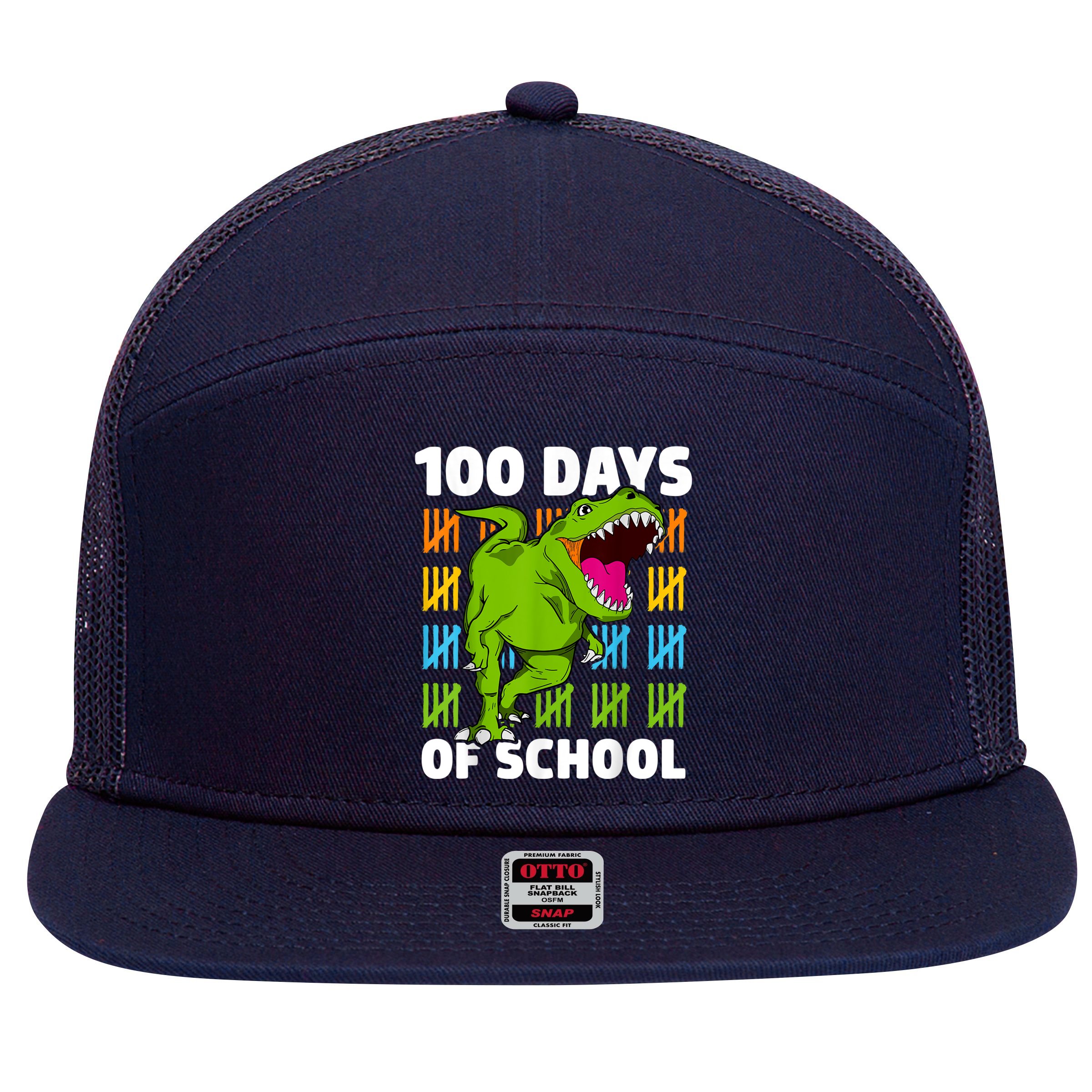 100th Day Of School Boys Kids Dino 100 Days Dinosaur TRex 7 Panel Mesh Trucker Snapback Hat