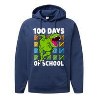 100th Day Of School Boys Kids Dino 100 Days Dinosaur TRex Performance Fleece Hoodie