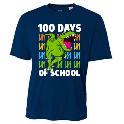 100th Day Of School Boys Kids Dino 100 Days Dinosaur TRex Cooling Performance Crew T-Shirt