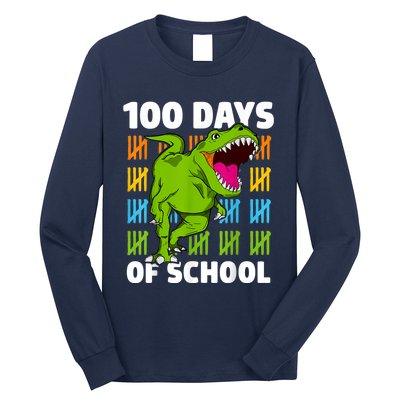 100th Day Of School Boys Kids Dino 100 Days Dinosaur TRex Long Sleeve Shirt