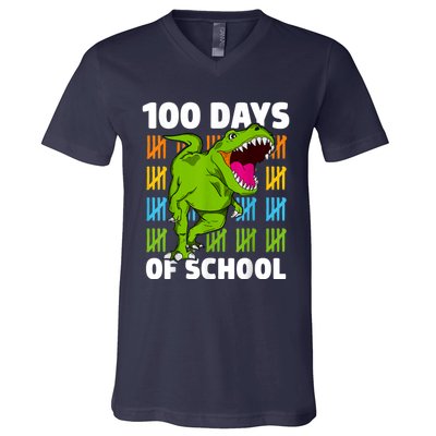 100th Day Of School Boys Kids Dino 100 Days Dinosaur TRex V-Neck T-Shirt