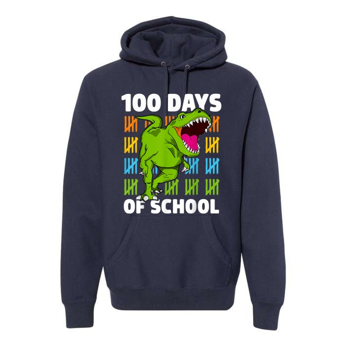 100th Day Of School Boys Kids Dino 100 Days Dinosaur TRex Premium Hoodie