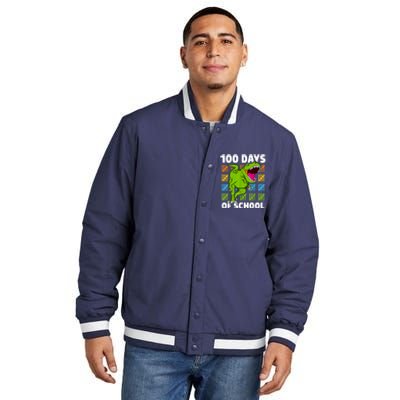 100th Day Of School Boys Kids Dino 100 Days Dinosaur TRex Insulated Varsity Jacket