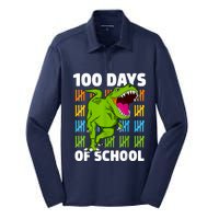 100th Day Of School Boys Kids Dino 100 Days Dinosaur TRex Silk Touch Performance Long Sleeve Polo