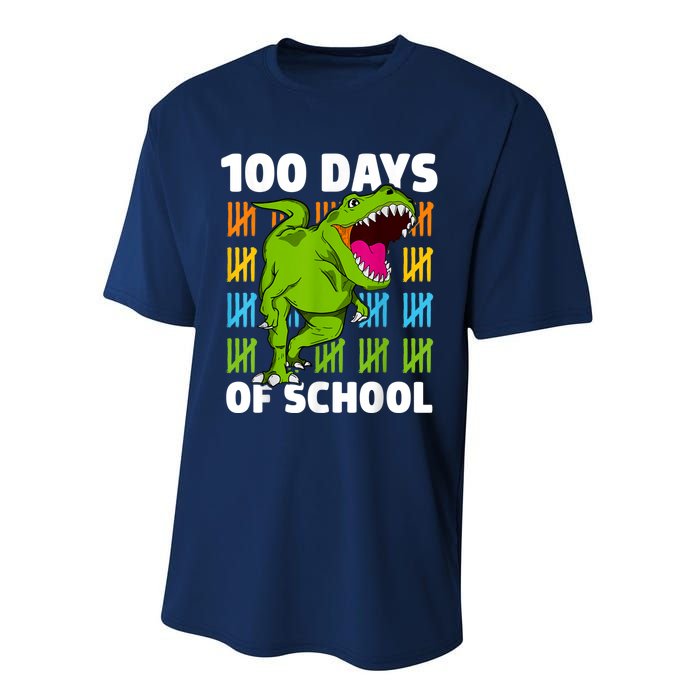 100th Day Of School Boys Kids Dino 100 Days Dinosaur TRex Performance Sprint T-Shirt