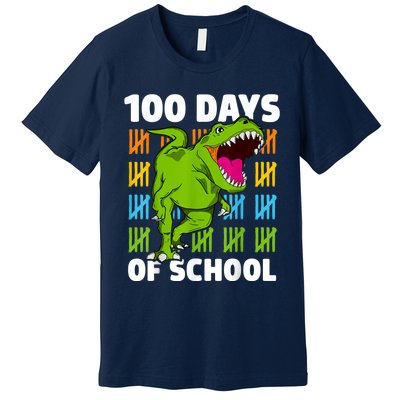 100th Day Of School Boys Kids Dino 100 Days Dinosaur TRex Premium T-Shirt