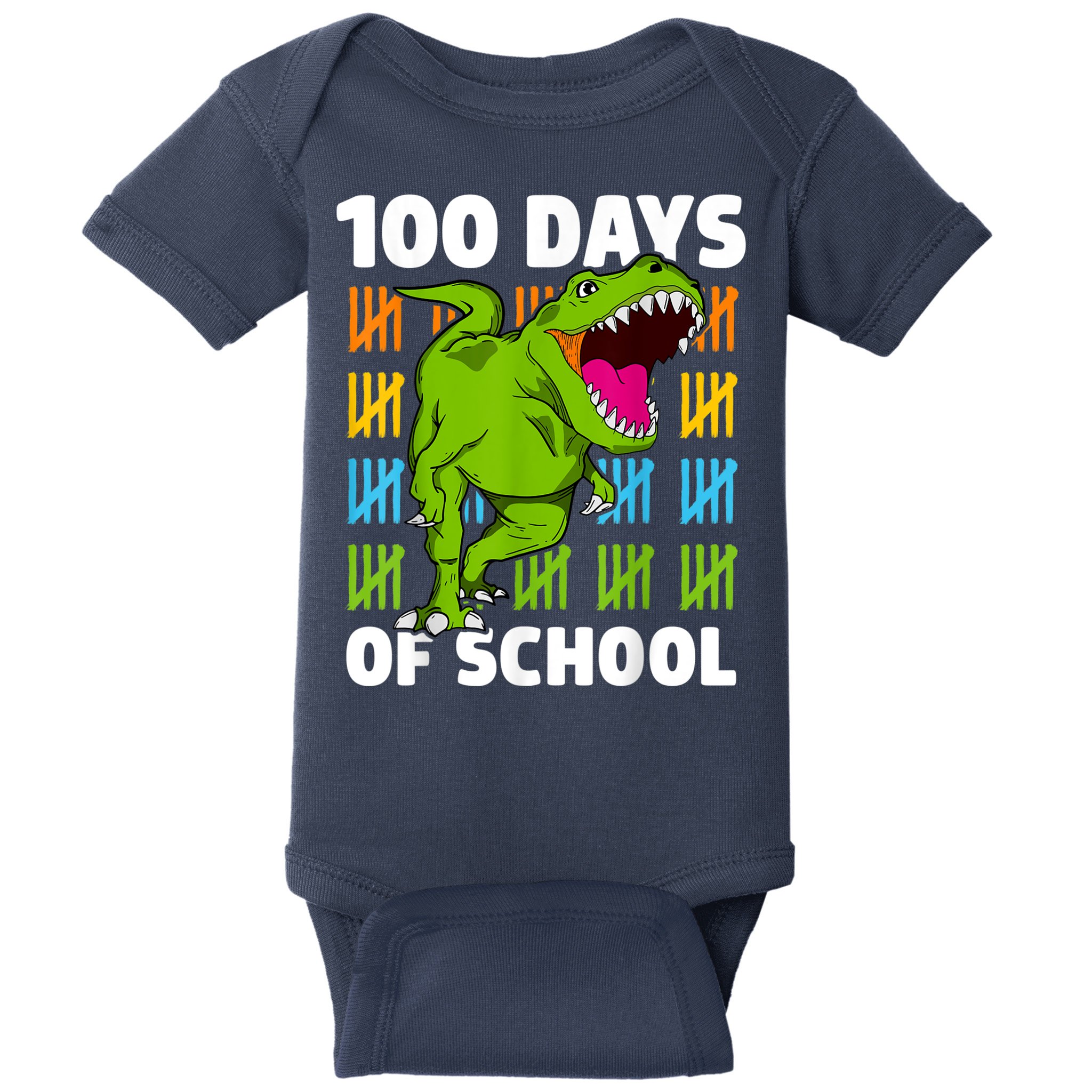 100th Day Of School Boys Kids Dino 100 Days Dinosaur TRex Baby Bodysuit
