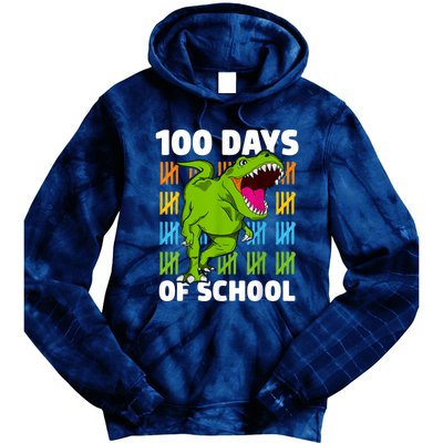 100th Day Of School Boys Kids Dino 100 Days Dinosaur TRex Tie Dye Hoodie