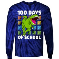 100th Day Of School Boys Kids Dino 100 Days Dinosaur TRex Tie-Dye Long Sleeve Shirt