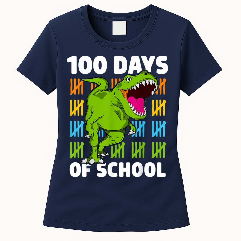 100th Day Of School Boys Kids Dino 100 Days Dinosaur TRex Womens T-Shirt