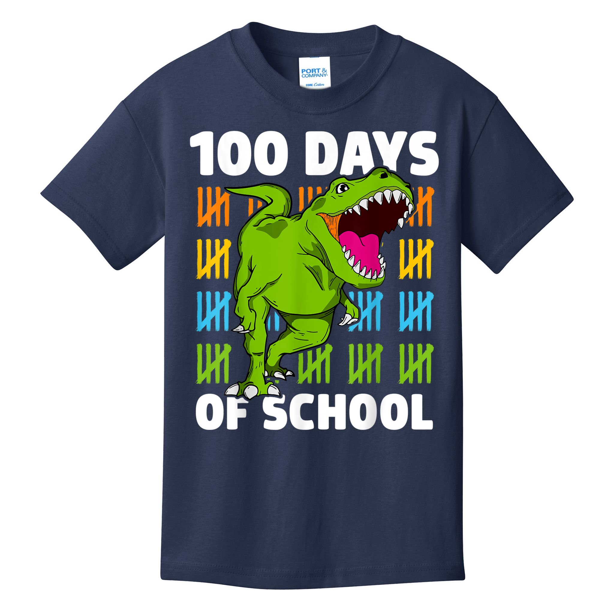100th Day Of School Boys Kids Dino 100 Days Dinosaur TRex Kids T-Shirt