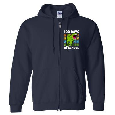 100th Day Of School Boys Kids Dino 100 Days Dinosaur TRex Full Zip Hoodie