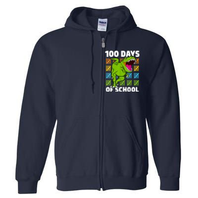 100th Day Of School Boys Kids Dino 100 Days Dinosaur TRex Full Zip Hoodie