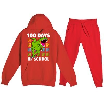 100th Day Of School Boys Kids Dino 100 Days Dinosaur TRex Premium Hooded Sweatsuit Set