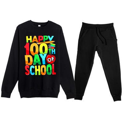 100 Days of School Teachers Girls Boys Happy 100th Day Premium Crewneck Sweatsuit Set