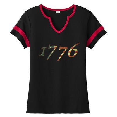 1776 Declaration Of Independence Us Flag Gift Ladies Halftime Notch Neck Tee