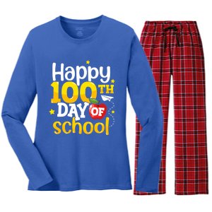 100 Days Of School Teachers Happy 100th Day Of School Gift Women's Long Sleeve Flannel Pajama Set 