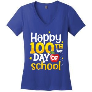 100 Days Of School Teachers Happy 100th Day Of School Gift Women's V-Neck T-Shirt