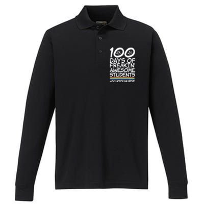 100 Days Of School Awesome Students School Nurse Gift Performance Long Sleeve Polo