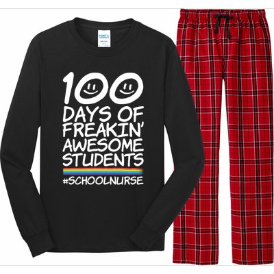 100 Days Of School Awesome Students School Nurse Gift Long Sleeve Pajama Set