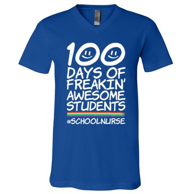 100 Days Of School Awesome Students School Nurse Gift V-Neck T-Shirt