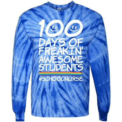 100 Days Of School Awesome Students School Nurse Gift Tie-Dye Long Sleeve Shirt