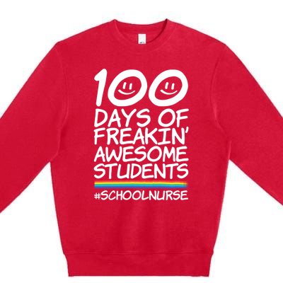 100 Days Of School Awesome Students School Nurse Gift Premium Crewneck Sweatshirt